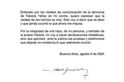 El comunicado de Alberto Fernández