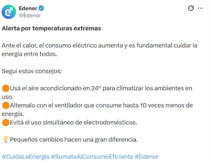 El comunicado de alerta que había emitido Edenor minutos antes del corte masivo de energía