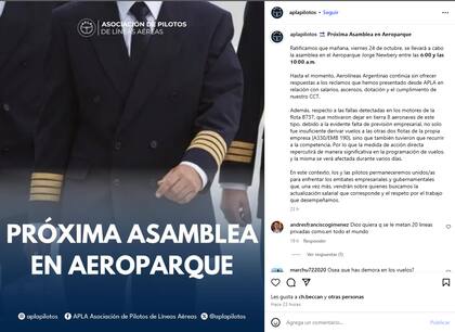 El comunicado de APLA sobre la asamblea en Aeroparque de este viernes 24 de octubre