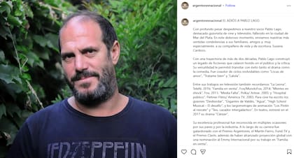 El comunicado de argentores tras la muerte de Pablo Lago (Fuente: @argentoresnacional)