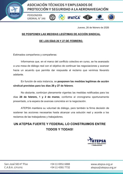 El comunicado de Atepsa (X: @ATEPSA_Nacional)