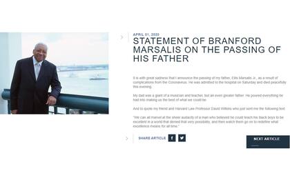 El comunicado de Branford Marsalis sobre la muerte de su padre