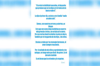 El comunicado de Cecilia Insinga, esposa de Diego Brancatelli, tras las declaraciones de Luciana Elbusto
