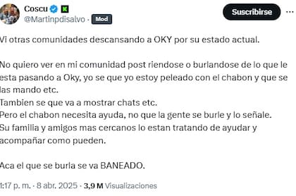 El comunicado de Coscu tras el polémico directo de Oky