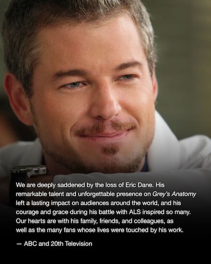 El comunicado de despedida de ABC tras la muerte de Eric Dane (Foto: Instagram @greysabc)