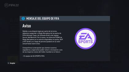 El comunicado de EA sports en la plataforma de FIFA 22