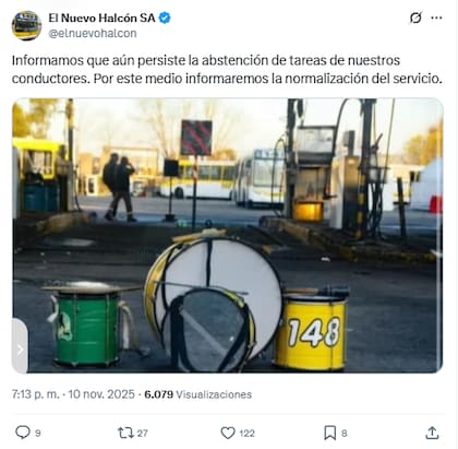 El comunicado de El Nuevos Halcón S.A. sobre el paro de colectivos