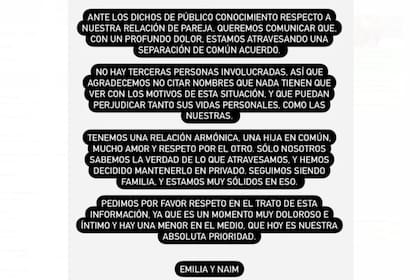 El comunicado de Emilia Attias y el Turco Naim confirmando su separación