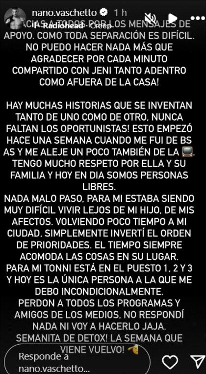 El comunicado de Giuliano Vaschetto