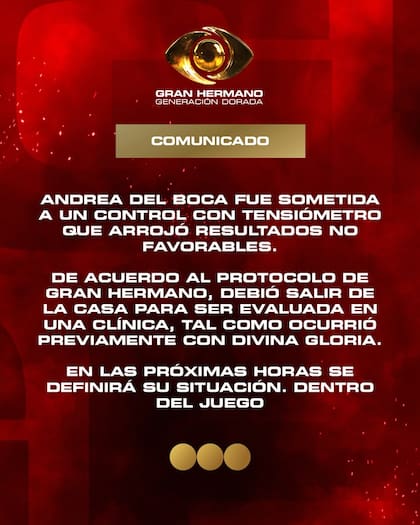 El comunicado de Gran Hermano tras la sorpresiva salida de Andrea del boca (Foto: Captura Instagram/@granhermanoar)