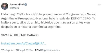 El comunicado de Javier Milei en X