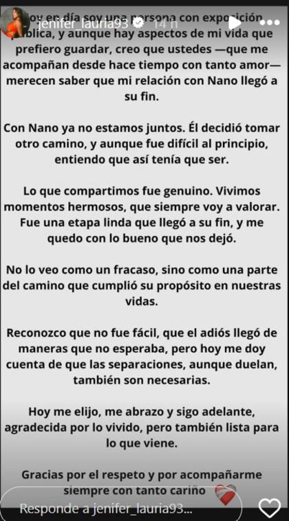 El comunicado de Jenifer Lauría