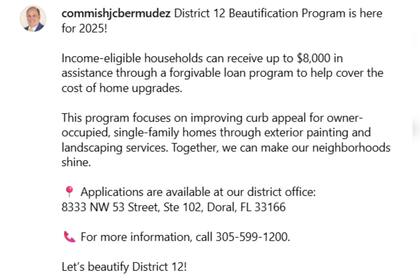 El comunicado de Juan Carlos Bermúdez sobre el distrito 12 de Miami-Dade