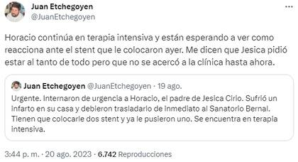 El comunicado de Juan Etchegoyen tras la internación de Horacio Cirio