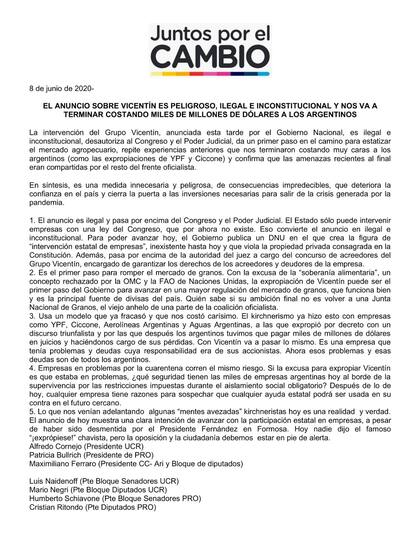 El comunicado de Juntos por el Cambio