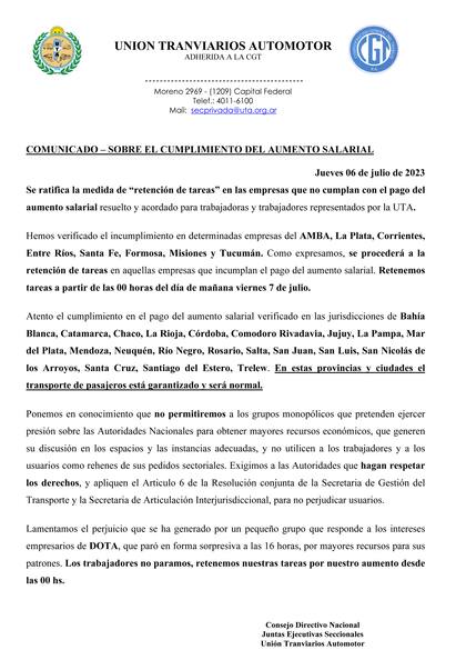 El comunicado de la UTA