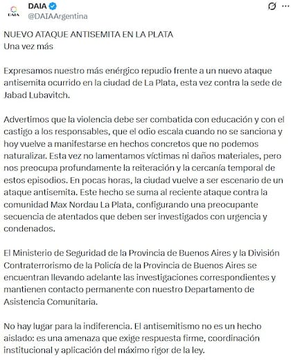 El comunicado de la DAIA