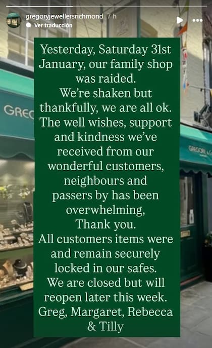 El comunicado de la joyería