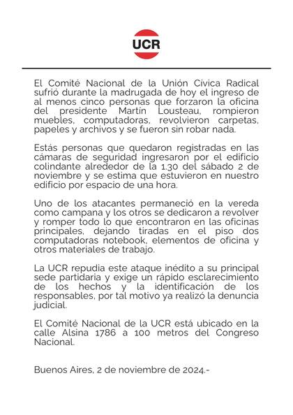 El comunicado de la UCR