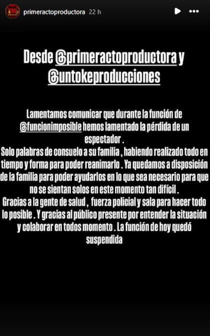 El comunicado de la producción