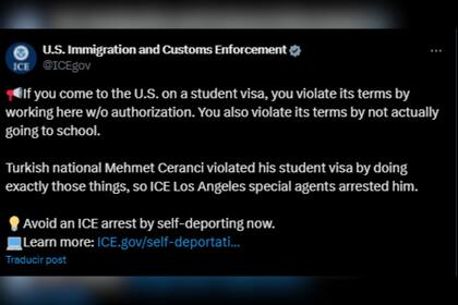 El comunicado de la agencia migratoria sobre los extranjeros que poseen visa de estudiante e infringen las disposiciones del permiso