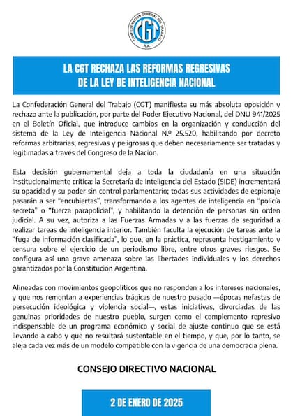 El comunicado de la CGT contra la reforma del Gobierno