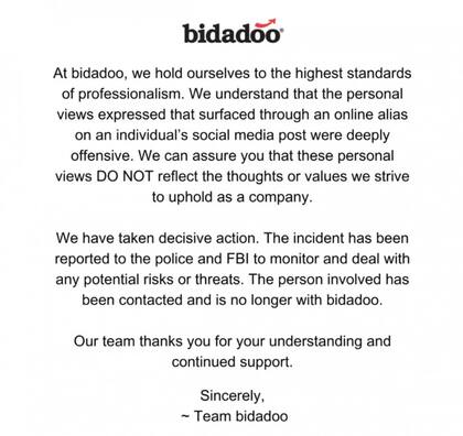 El comunicado de la compañía, donde anunció la desvinculación de la joven