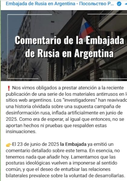 El comunicado de la Embajada de Rusia en la Argentina