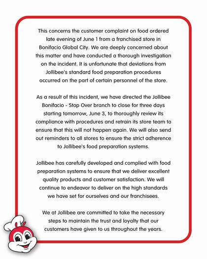 El comunicado de la empresa en las redes sociales