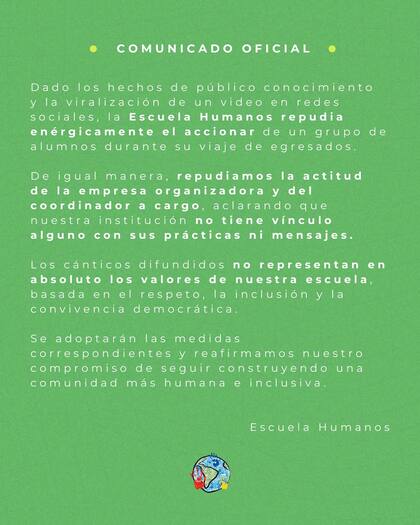 El comunicado de la escuela Humanos.