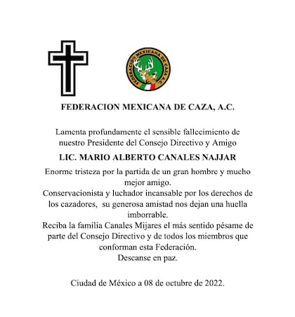 El comunicado de la Federación Mexicana de Caza A.C.