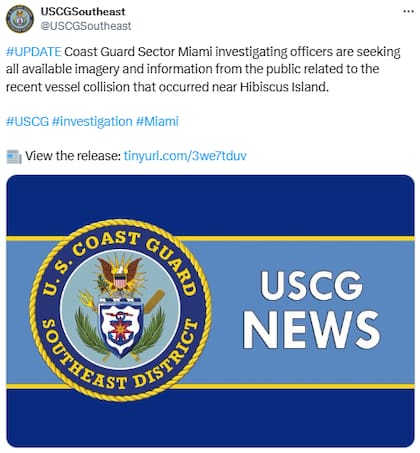 El comunicado de la Guardia Costera en X (@USCGSoutheast)