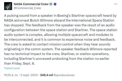 El comunicado de la NASA con la explicación de qué era el "ruido extraño" reportado por el tripulante de la nave