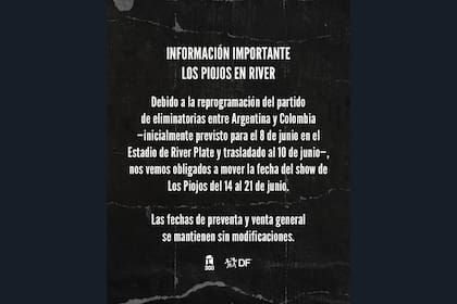 El comunicado de la nueva fecha de Los Piojos en River