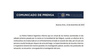 El comunicado de la Policía Federal