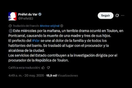 El comunicado de la Prefectura del Municipio de Var, donde se encuentra Toulon