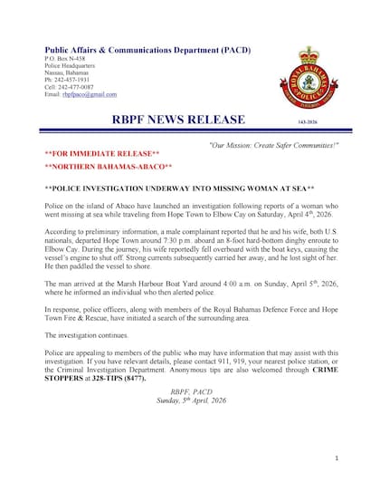 El comunicado de la Real Fuerza de Defensa de las Bahamas