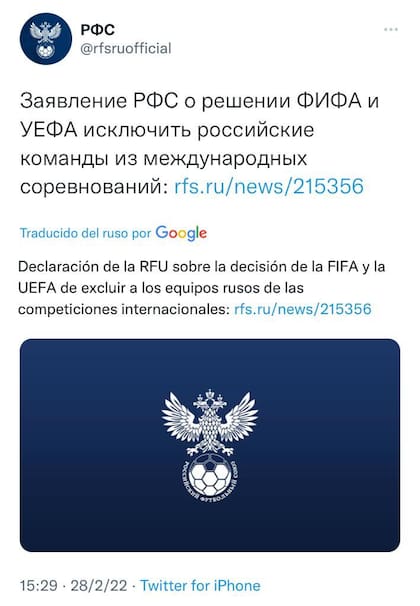 El comunicado de la UFR sobre la decisión de la FIFA y la UEFA