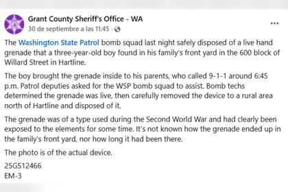 El comunicado de las autoridades de la localidad de Washington sobre el incidente