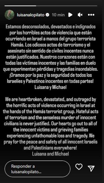 El comunicado de Luisana Lopilato y Michael Bublé sobre Israel