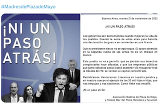 Duro comunicado de Madres de Plaza de Mayo contra Javier Milei