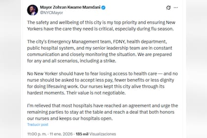 El comunicado de Mamdani ante la huelga de enfermeras en el estado de Nueva York