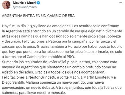 El comunicado de Mauricio Macri tras el resultado de las elecciones PASO 2023
