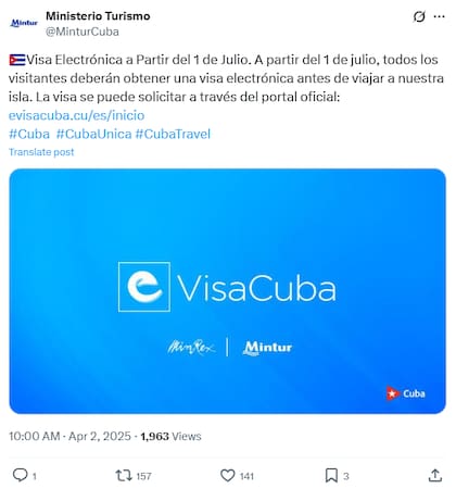 El comunicado de Ministerio de Turismo de Cuba sobre sus nuevas regulaciones migratorias