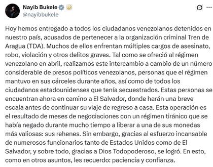 El comunicado de Nayib Bukele tras el cierre del acuerdo con el régimen de Maduro