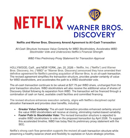 El comunicado de Netflix y Warner Bros. Discovery