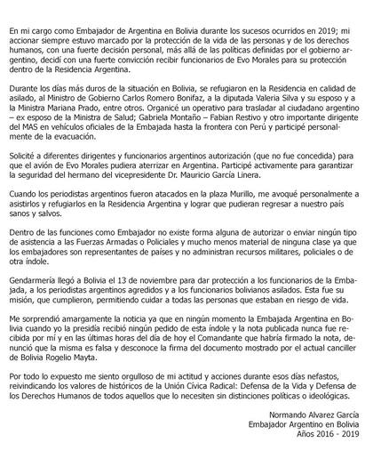 El comunicado de Normando Álvarez García