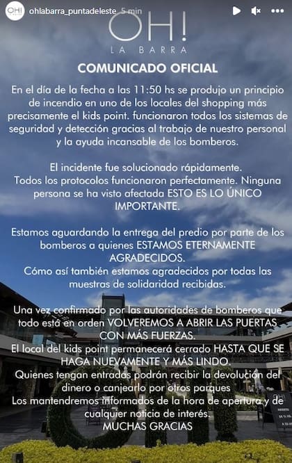 El comunicado de Oh La Barra