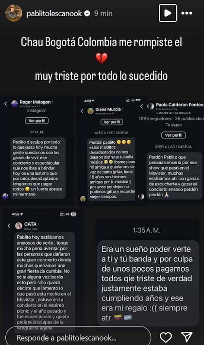 El comunicado de Pablo Lescano tras los incidentes ocurridos previos al inicio de un recital de Damas Gratis en Colombia.