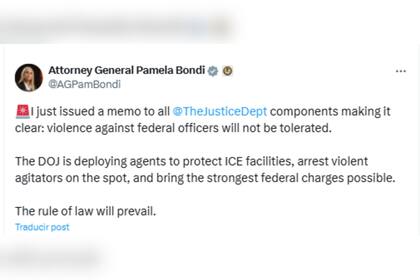 El comunicado de Pam Bondi sobre las medidas del gobierno de EE.UU. para proteger al ICE